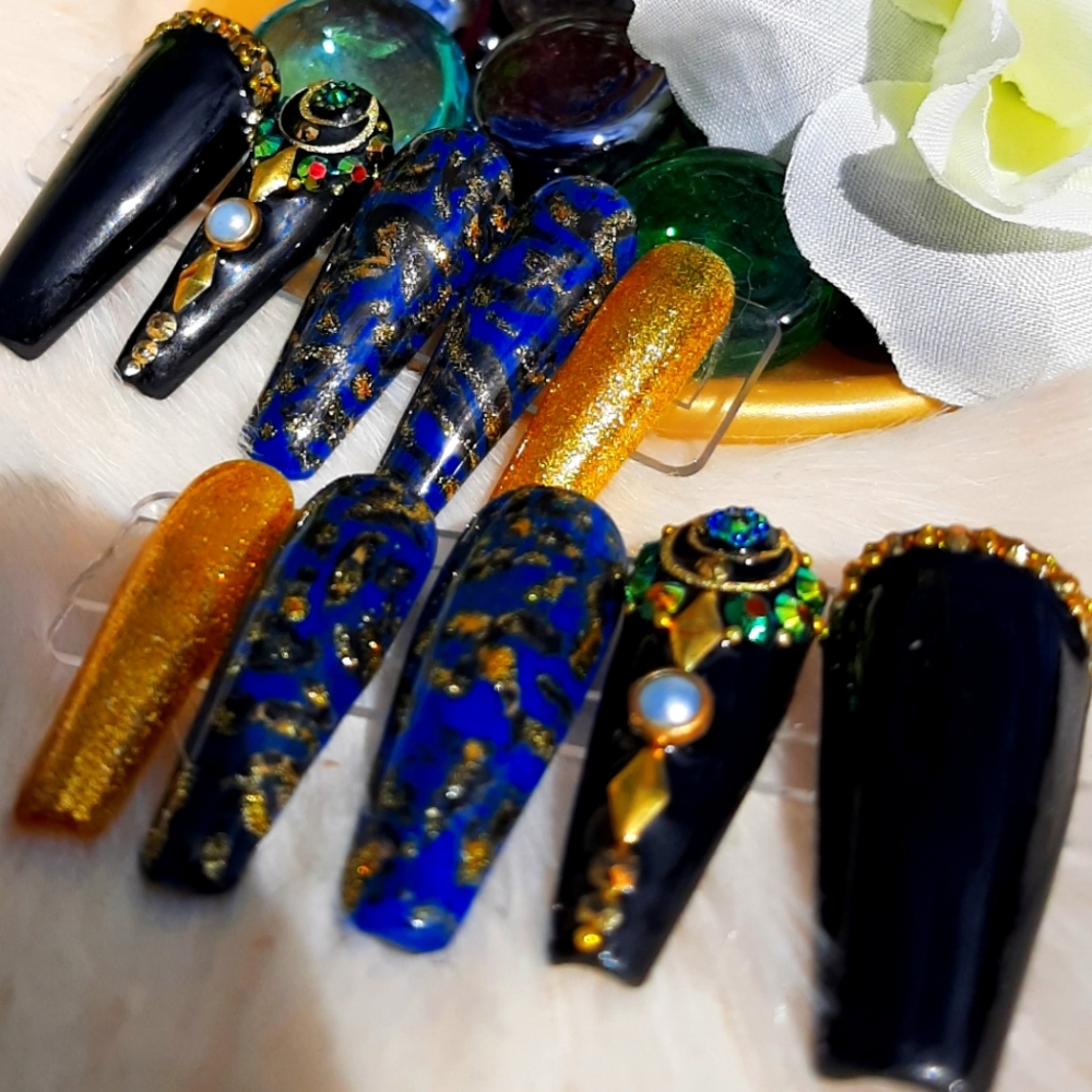 SAPPHIRE LEOPARD press on nails